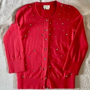 Kate Spade Night Sky cardigan hot pink with rhinestones, cotton and cashmere